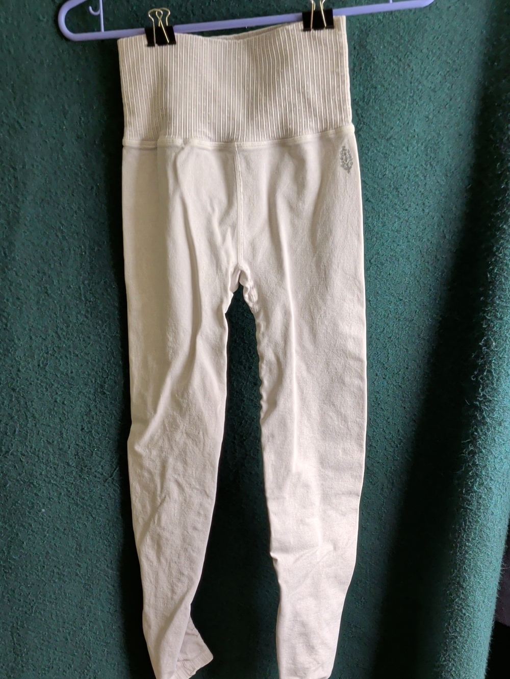 Free People Cream High-Rise Ribbed Waistband Leggings